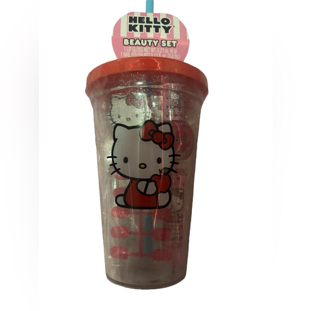 hello kitty tumbler cup w straw and beauty